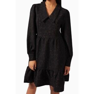 Y.A.S Yasbexly Dress in Textured Crepe Black Collared Long Sleeve Size Small